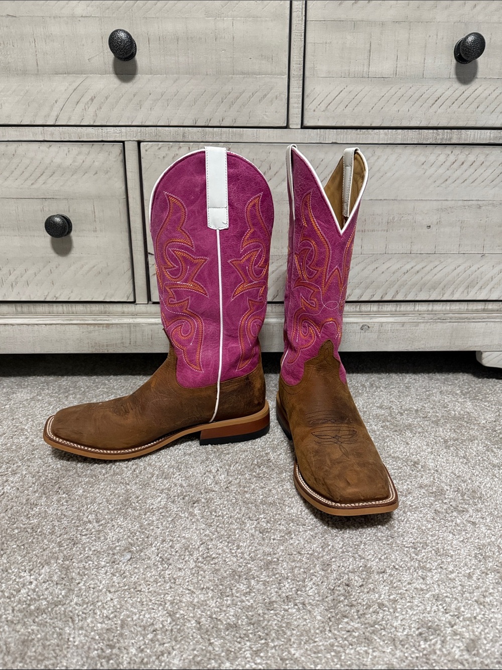 Macie Bean BOOTS Pink and Brown Western Square Toe